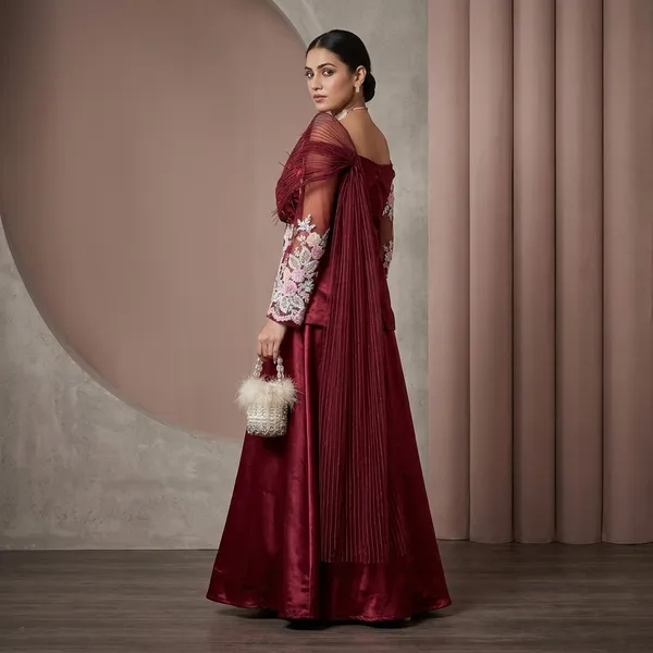 Red_Net_With_Handwork_And_Satin_Skirt_Premium_Ethnic_Top_With_Skirt_For_Women