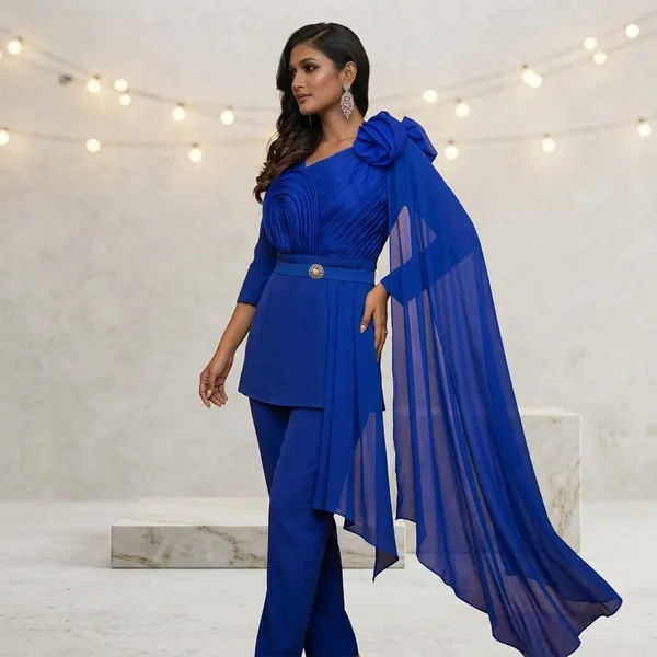 Blue_Banana_Crepe_Premium_Cape_Pant_Suit_For_Women