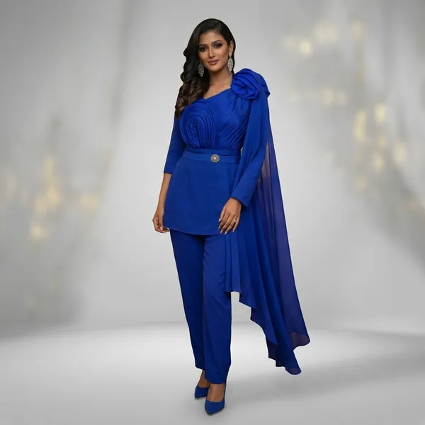 Blue_Banana_Crepe_Premium_Cape_Pant_Suit_For_Women