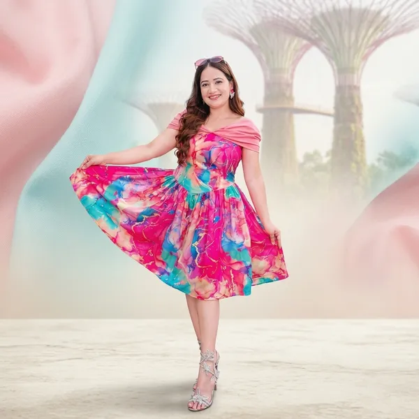 Pink_And_Turquoise_Cotton_Premium_Corset_Dress_For_Women