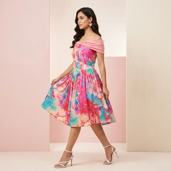 Pink_And_Turquoise_Cotton_Premium_Corset_Dress_For_Women
