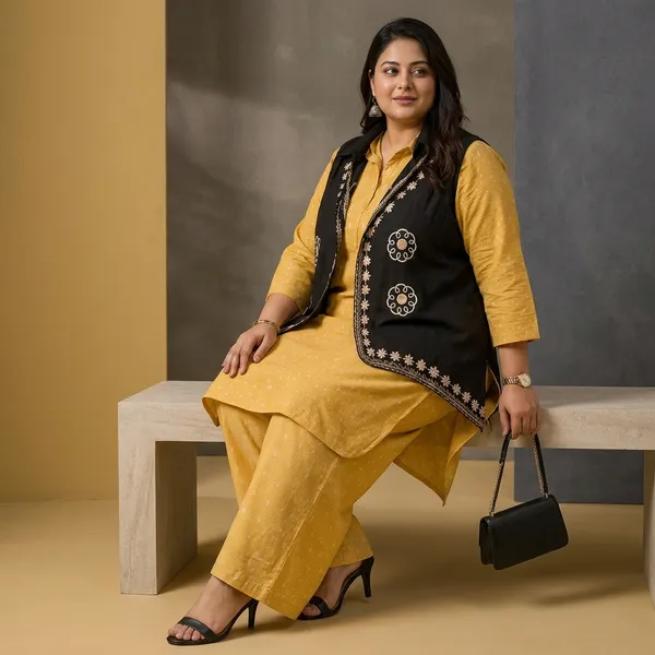 Mustard_Yellow_Cotton_Premium_Kurta_Set_For_Women