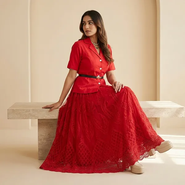 Red_Cotton_Premium_Anarkali_Kurta_Set_For_Women