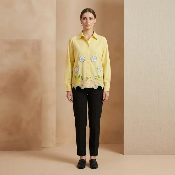 Yellow_And_Black_Cotton_Premium_Shirt_For_Women