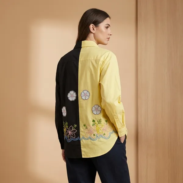 Yellow_And_Black_Cotton_Premium_Shirt_For_Women