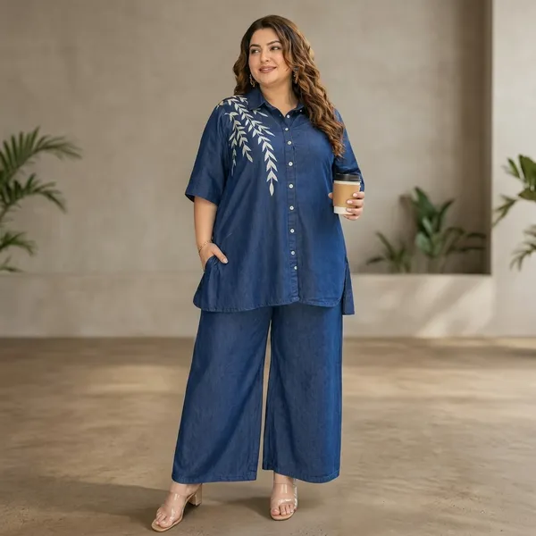 Blue_Cotton_Denim_Premium_Shirt_And_Palazzo_Set_For_Women