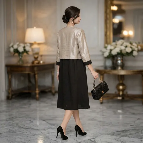 Beige_And_Black_Cotton_Premium_Tunic_With_Short_Blazer_For_Women