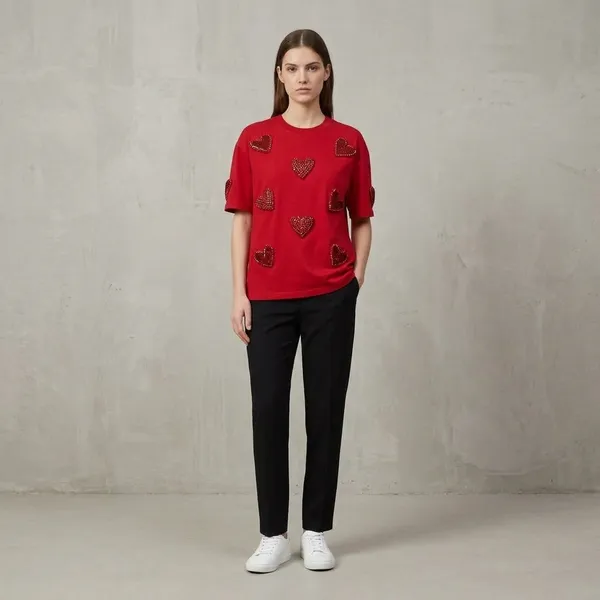 Red_And_Black_Cotton_Premium_T-Shirt_For_Women
