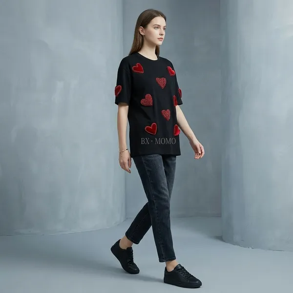 Red_And_Black_Cotton_Premium_T-Shirt_For_Women