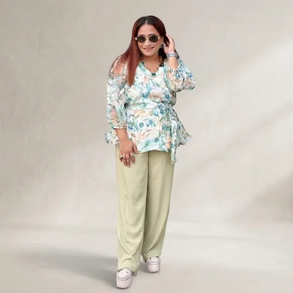 Multicolor_Printed_Organza_Premium_V-Neck_Top_For_Women