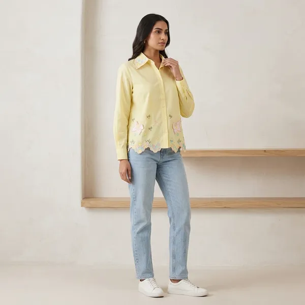 Yellow_Cotton_Premium_Full_Sleeve_Shirt_For_Women