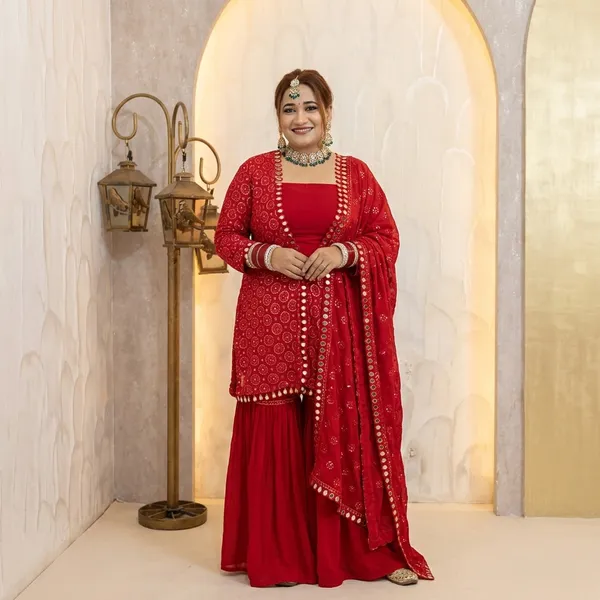 Red_Cotton_Premium_Kurta_Sharara_Set_With_Dupatta_For_Women