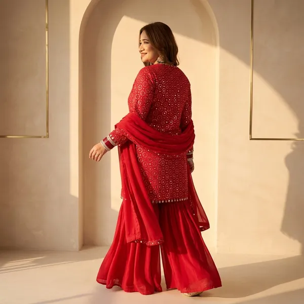 Red_Cotton_Premium_Kurta_Sharara_Set_With_Dupatta_For_Women