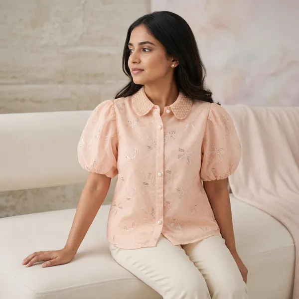 Peach_Cotton_Premium_Puff_Sleeve_Top_For_Women