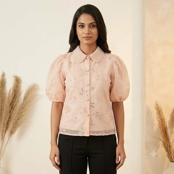 Peach_Cotton_Premium_Puff_Sleeve_Top_For_Women