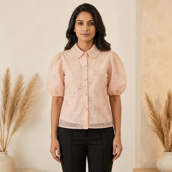 Peach_Cotton_Premium_Puff_Sleeve_Top_For_Women