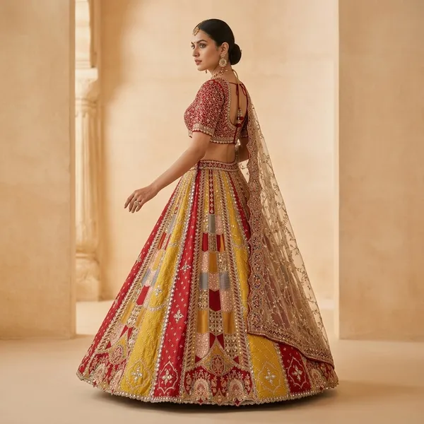 Multicolor_Red_Multi_Embroidered_And_Patch_Work_Lehenga_Choli_Set_For_Women