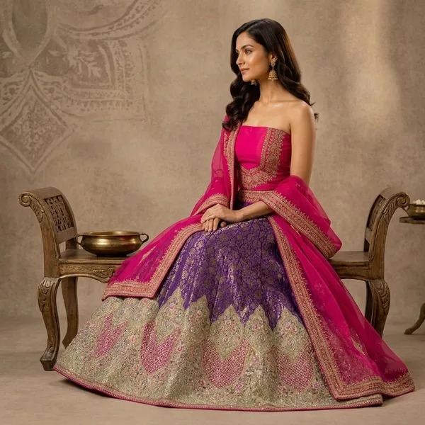 Pure_Jacquard_Bananasi_Purple_Embroidered_Border_Lehenga_Choli_Set_For_Women