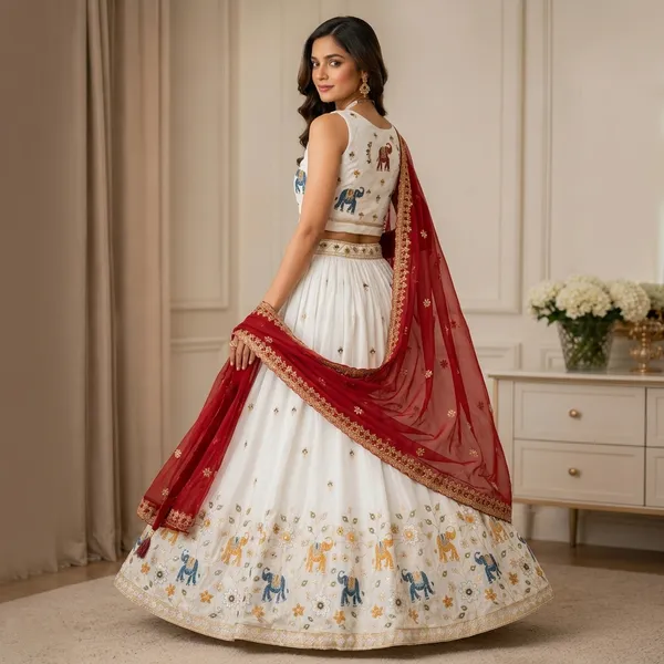 White_Embroidered_Lehenga_Choli_Set_With_Red_Dupatta_For_Women