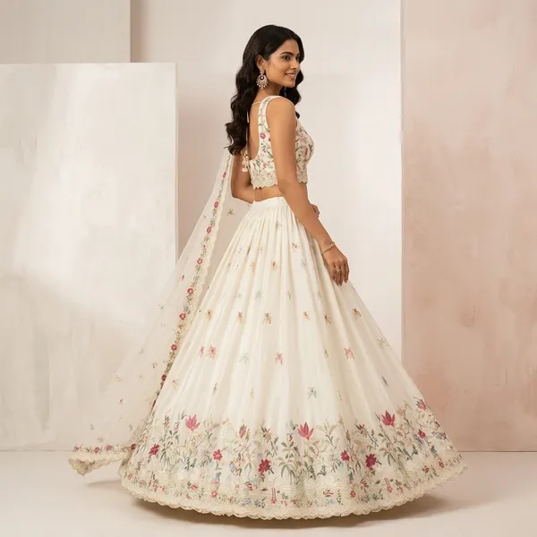 Off_White_Floral_Crop_Top_Embroidered_Lehenga_Choli_Set_For_Women