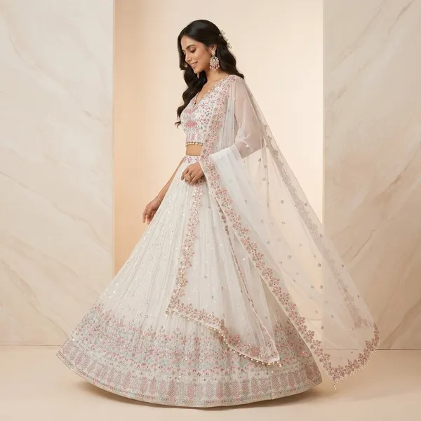 White_Floral_Embroidered_Crop_Top_Lehenga_Choli_Set_For_Women