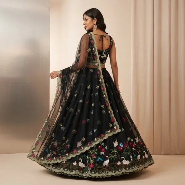Black_Embroidered_Floral_Crop_Top_Lehenga_Choli_Set_For_Women