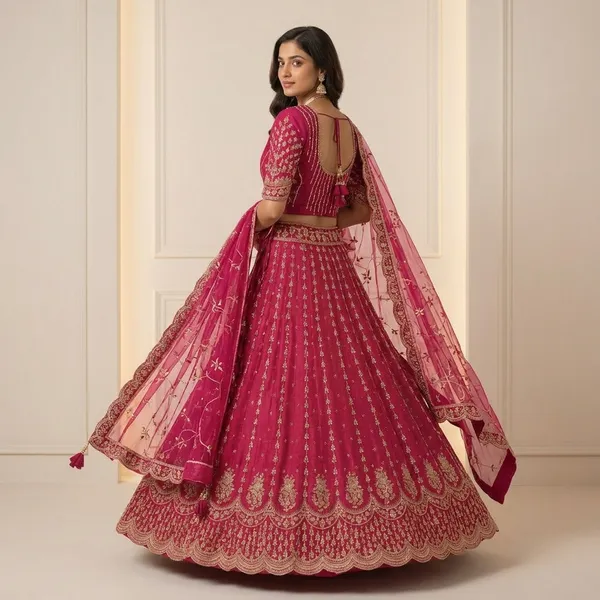 Rani_Pink_Raw_Silk_Hand_Work_And_Heavy_Embroidered_Bridal_Lehenga_Choli_For_Women_With_Double_Dupatta