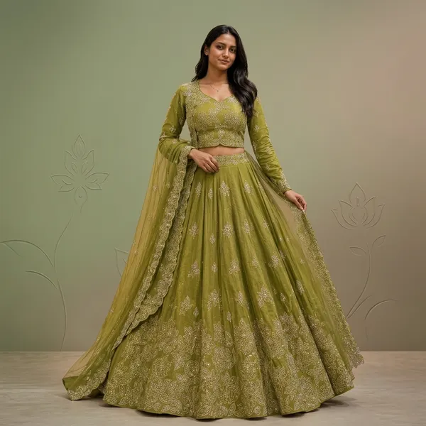 Pista_Green_Embroidered_Silk_Crop_Top_Lehenga_Choli_For_Women