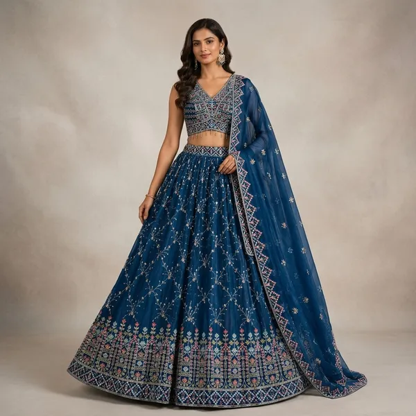 Rama_Blue_Embroidered_Silk_Crop_Top_Lehenga_Choli_Set_For_Women