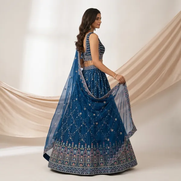 Rama_Blue_Embroidered_Silk_Crop_Top_Lehenga_Choli_Set_For_Women