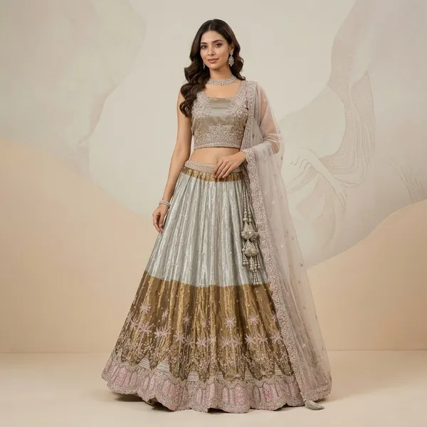 Gold_And_Silver_Grey_Hand_Work_Beads_Lehenga_Choli_Set_For_Women