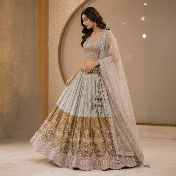 Gold_And_Silver_Grey_Hand_Work_Beads_Lehenga_Choli_Set_For_Women