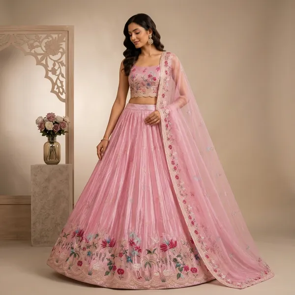 Pink_Floral_Embroidered_Crop_Top_Lehenga_Choli_Set_For_Women