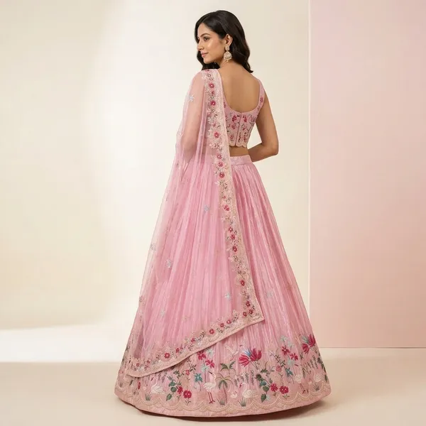 Pink_Floral_Embroidered_Crop_Top_Lehenga_Choli_Set_For_Women
