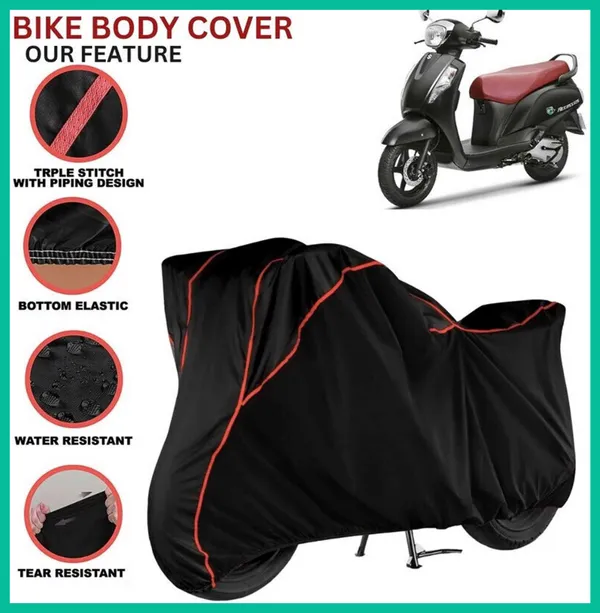 Black_Polyester_Apnek_Suzuki_Access_125_Waterproof_Bike_Cover_Red_Piping