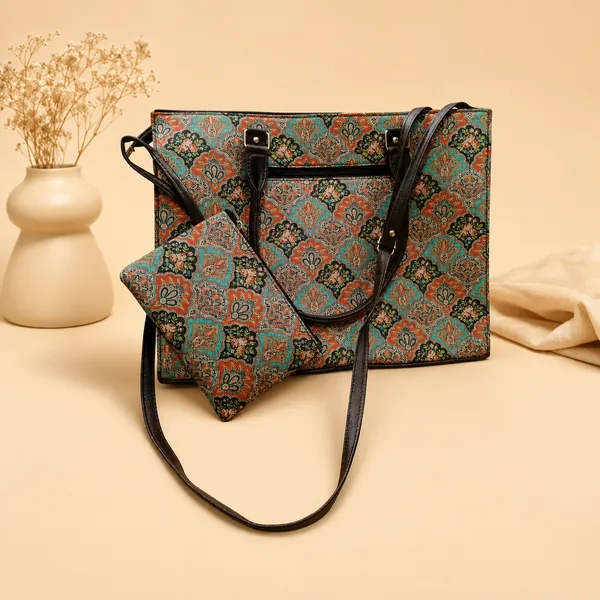 Multicolor_Printed_Fabric_With_Faux_Leather_Straps_And_Trims_Tote_Bag_With_Pouch_For_Women_Pack_Of_2