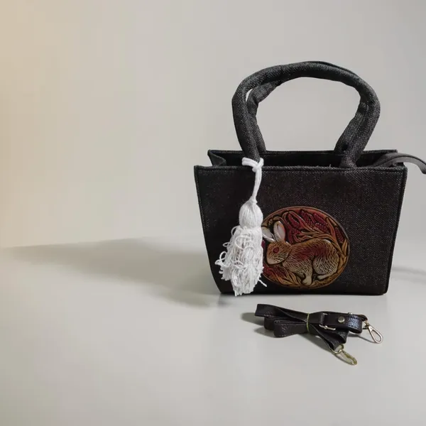 Black_Textured_Fabric_Mini_Handbag_For_Women