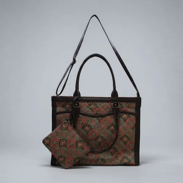 Multicolor_Printed_Fabric_With_Faux_Leather_Trims_Sling_Tote_Bag_For_Women