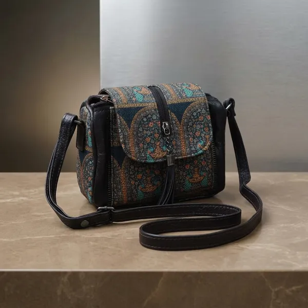 Blue_Printed_Fabric_With_Faux_Leather_Trims_Sling_Bag_For_Women