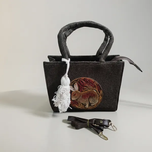Black_Textured_Fabric_Mini_Handbag_For_Women