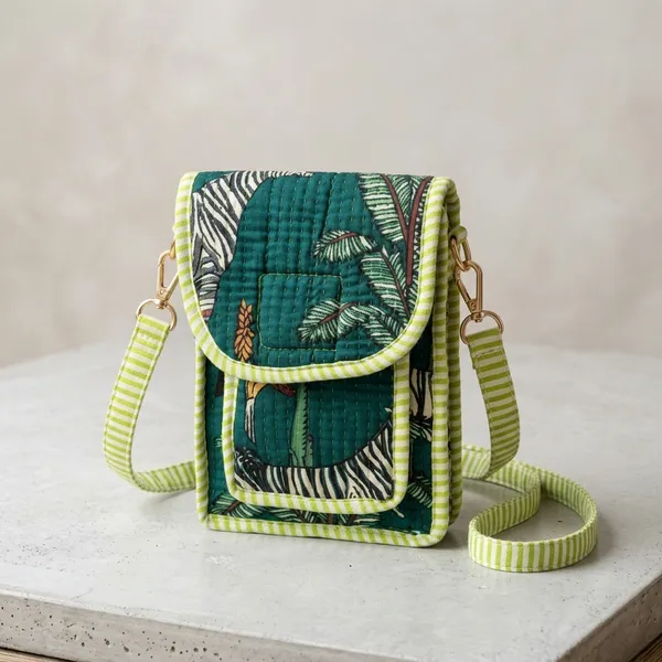 Green_Quilted_Kantha_Block-Print_Cotton_Fabric_Sling_Phone_Bag_For_Women