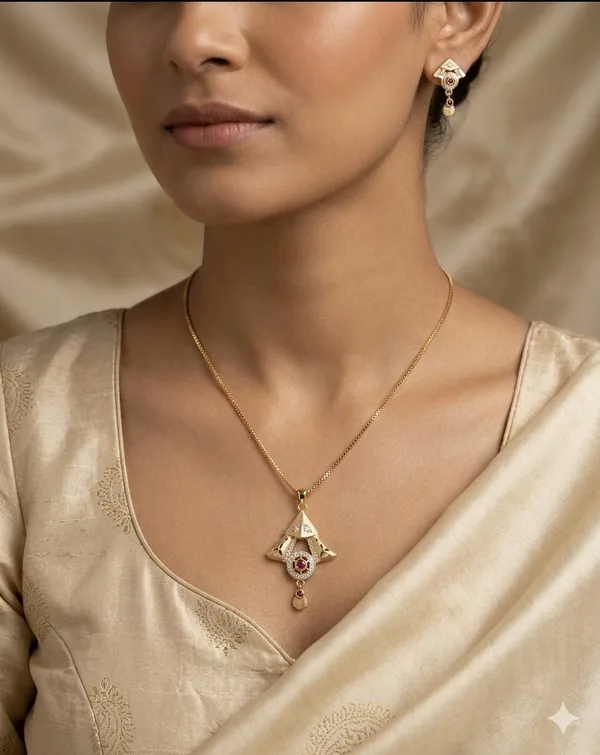 MICRO_GOLD_PLATTED_CHAIN_PENDANT_WITH_EARRING_SET