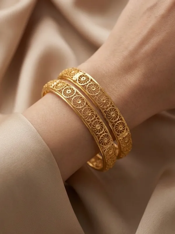 Gold-Plated_Gemstone_Accented_Filigree_Bangles_For_Women