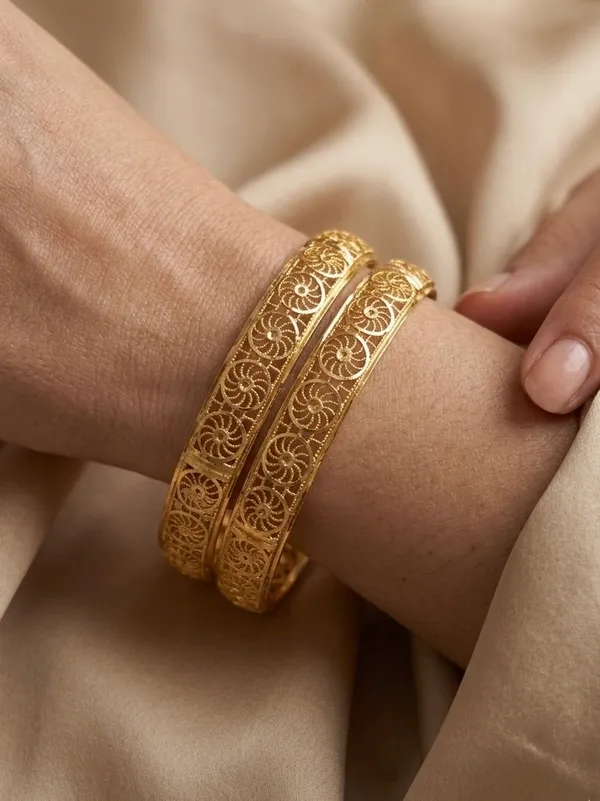 Gold-Plated_Gemstone_Accented_Filigree_Bangles_For_Women