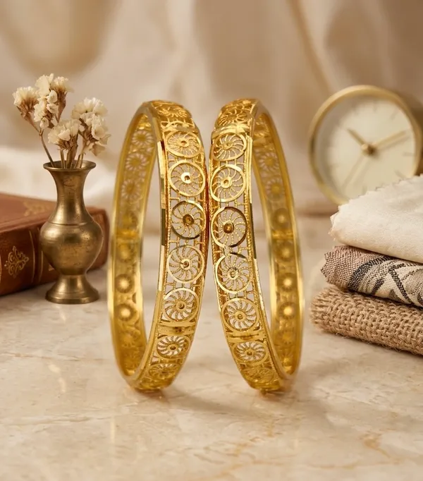 Gold-Plated_Gemstone_Accented_Filigree_Bangles_For_Women