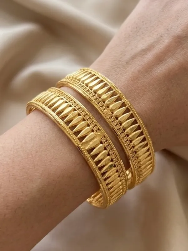 Gold_Metal_Green_Purple_Gemstone_Accented_Bangles_For_Women