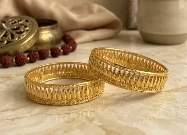 Gold_Metal_Green_Purple_Gemstone_Accented_Bangles_For_Women