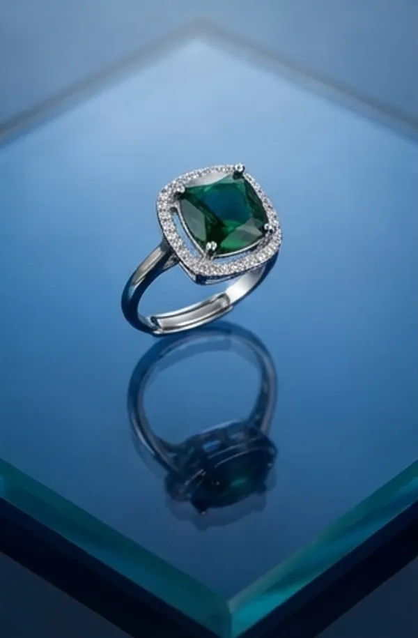 Ishrin_Studio_Silver_Plated_Emerald_Green_Cz_Adjustable_Ring_For_Women_&_Girls_|_Cushion_Cut_Statement_Cocktail_Ring