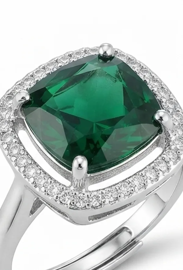 Ishrin_Studio_Silver_Plated_Emerald_Green_Cz_Adjustable_Ring_For_Women_&_Girls_|_Cushion_Cut_Statement_Cocktail_Ring