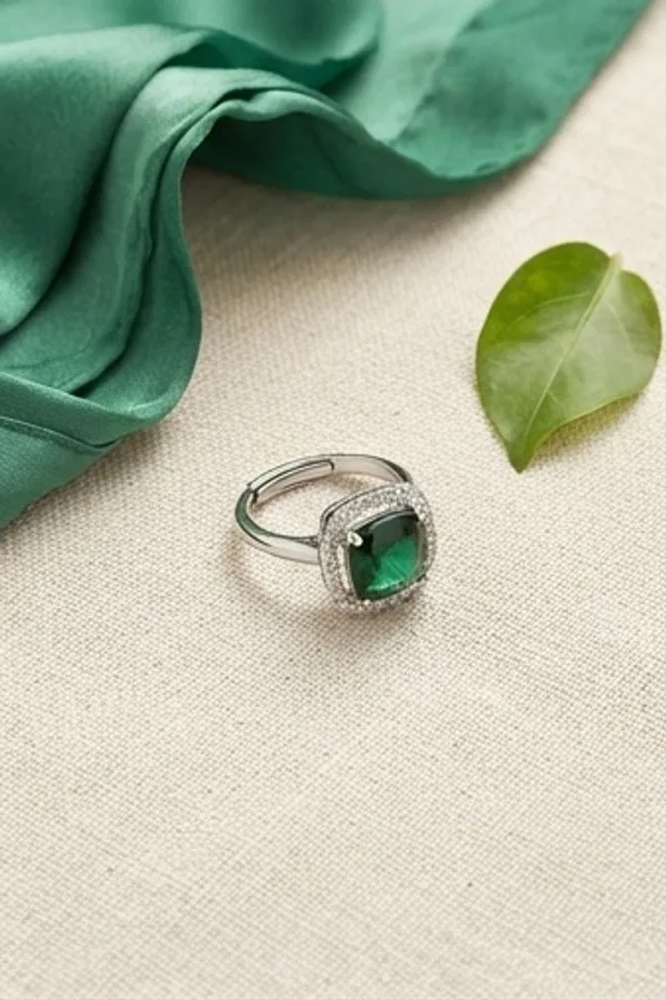 Ishrin_Studio_Silver_Plated_Emerald_Green_Cz_Adjustable_Ring_For_Women_&_Girls_|_Cushion_Cut_Statement_Cocktail_Ring